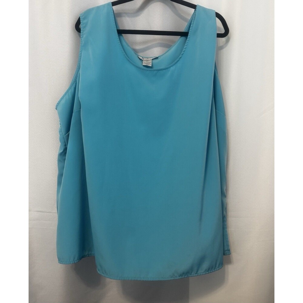 Roaman's Blue 100% Polyester Woven Pullover Round Neck Sleeveless Tank Top 32W